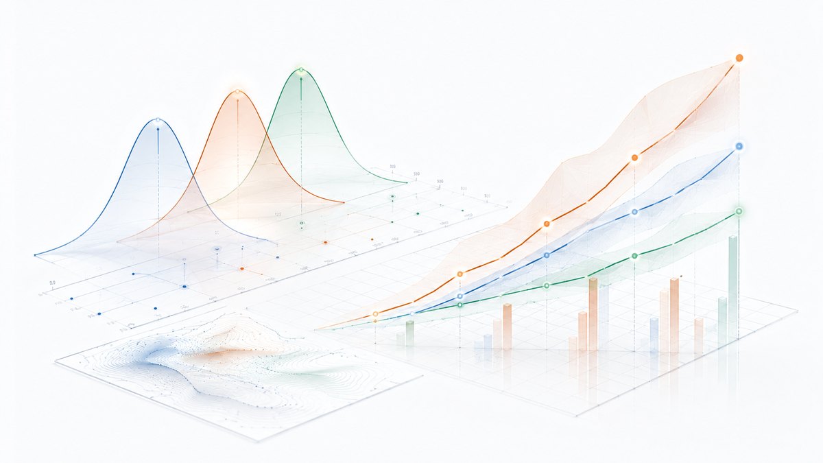 Illustrative charts and data panels
