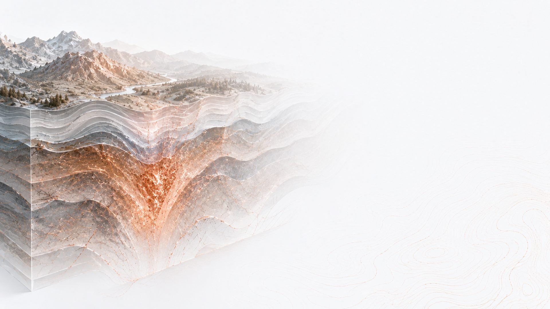 Illustration of a terrain cross-section showing layered rock strata with a copper-bearing zone
